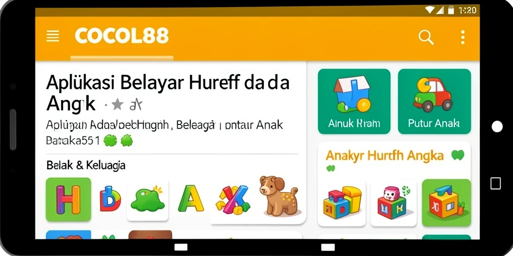 Tampilan antarmuka COCOL88 yang menarik dan interaktif untuk belajar huruf dan angka.