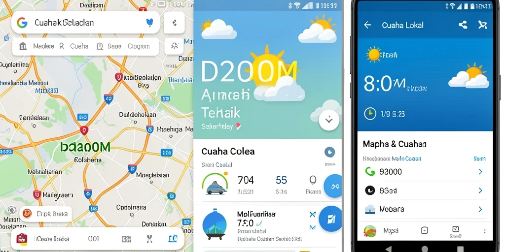 Antarmuka D200M menampilkan informasi cuaca lokal secara jelas.