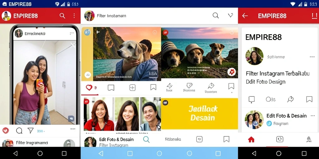 Antarmuka EMPIRE88 dengan berbagai filter Instagram yang menawan.
