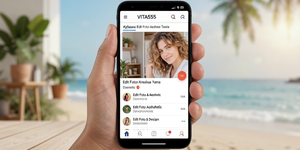 Tampilan antarmuka pengguna VITA555 dengan fitur Edit Foto Aesthetic.