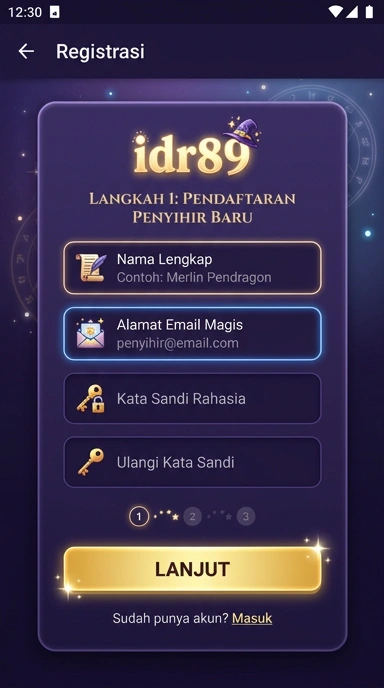 Tampilan halaman daftar idr89